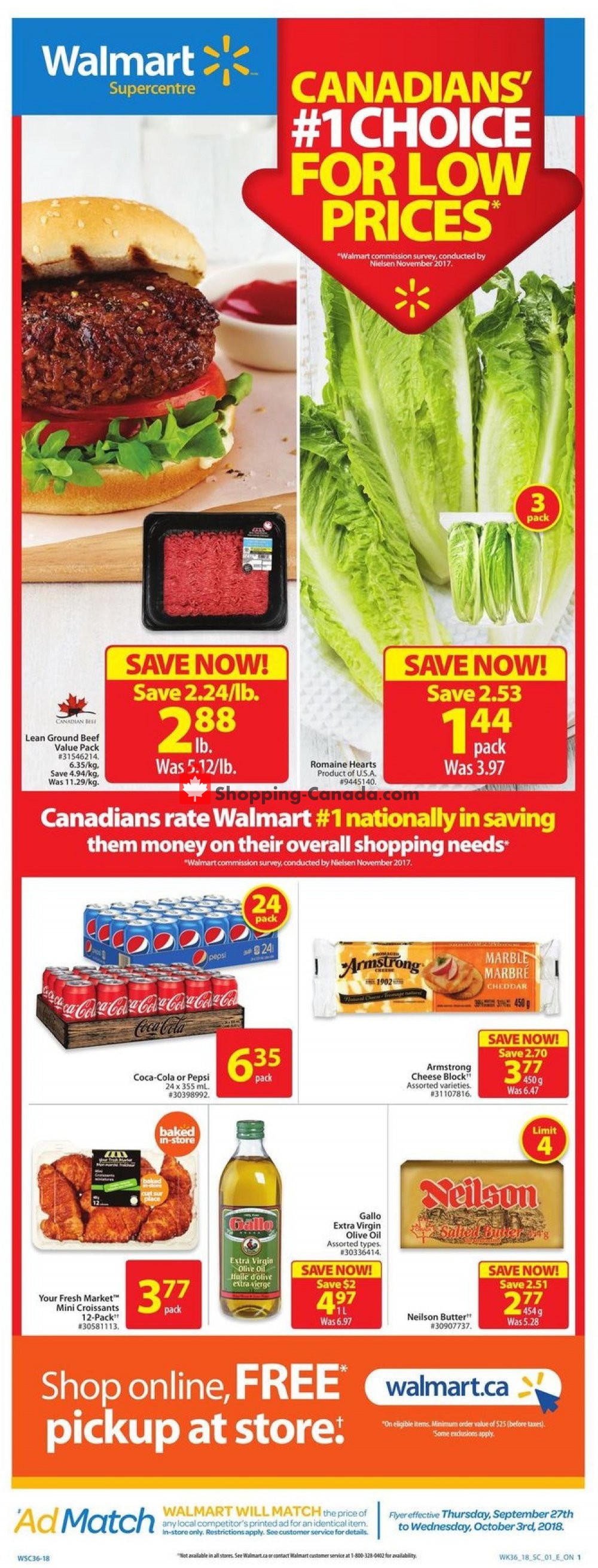 Walmart flyer from Thursday September 27, 2018 to Wednesday October 3, 2018 - page 1