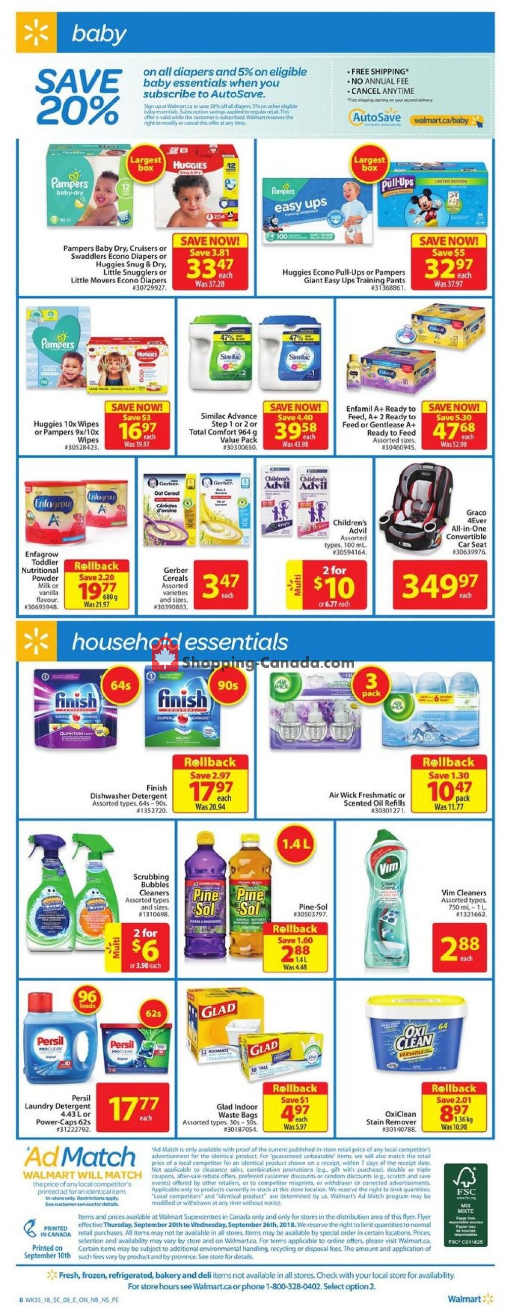 Walmart Canada, flyer Ontario September 20 September 26, 2018
