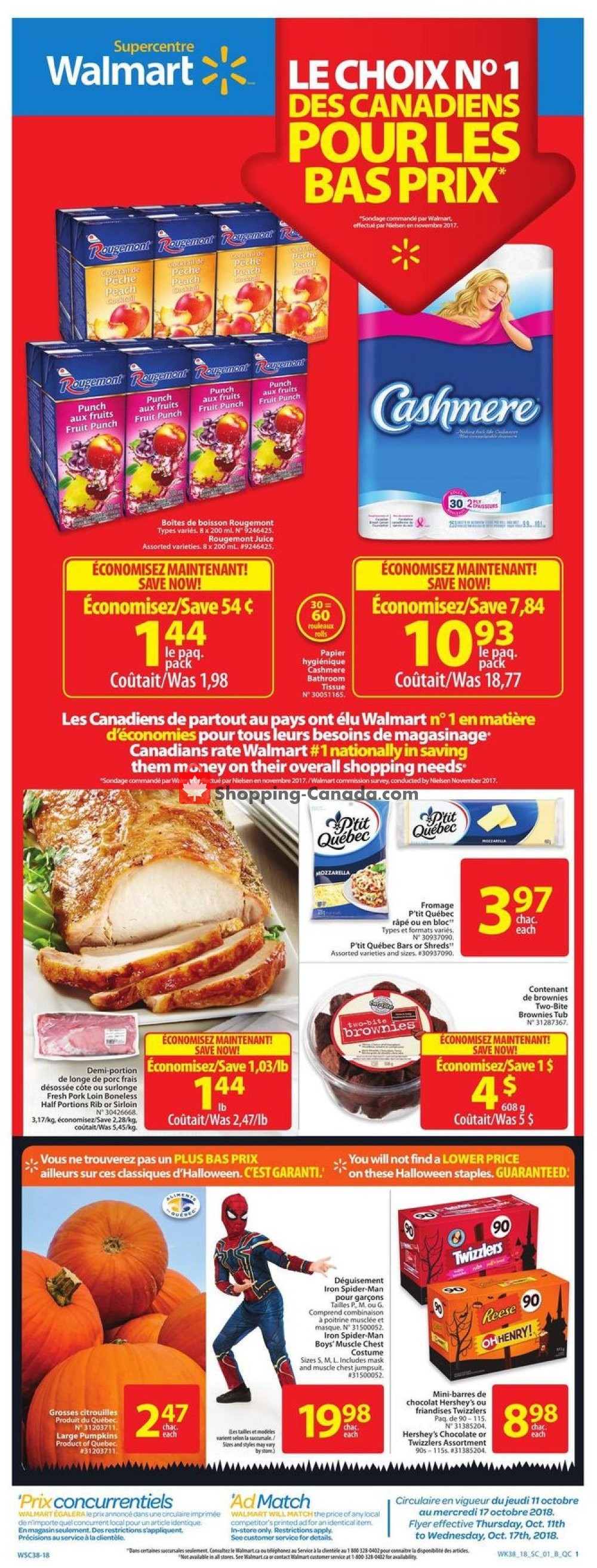 Walmart flyer from Thursday October 11, 2018 to Wednesday October 17, 2018 - page 1