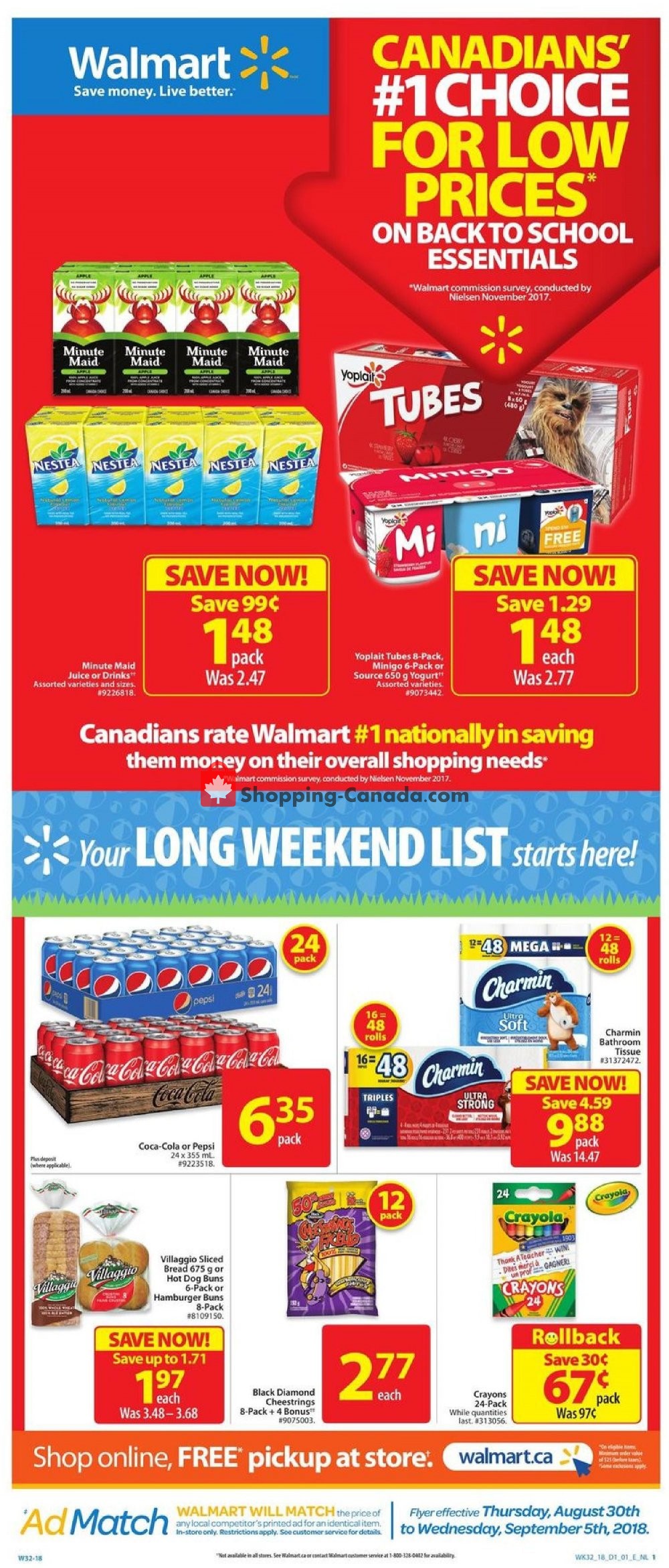 Walmart Canada, flyer (West Long weekend list) August 30
