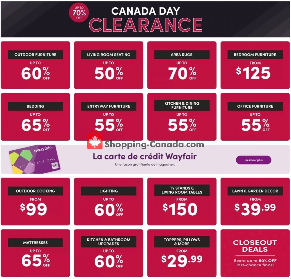 Wayfair Canada, flyer (Canada Day Clearance) July 2 July 8, 2020 Shopping Canada