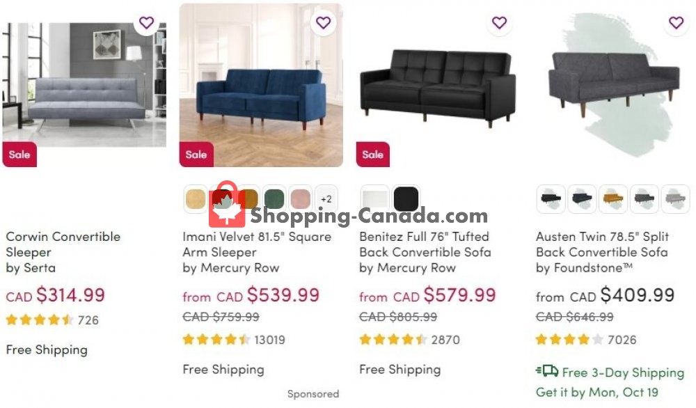 Wayfair Canada Flyer Hot Offer October 15 21 2020 Ping Wayfair Canada Flyer Hot Offer, Foundstone Austen Twin 78 5 Split Back Convertible Sofa