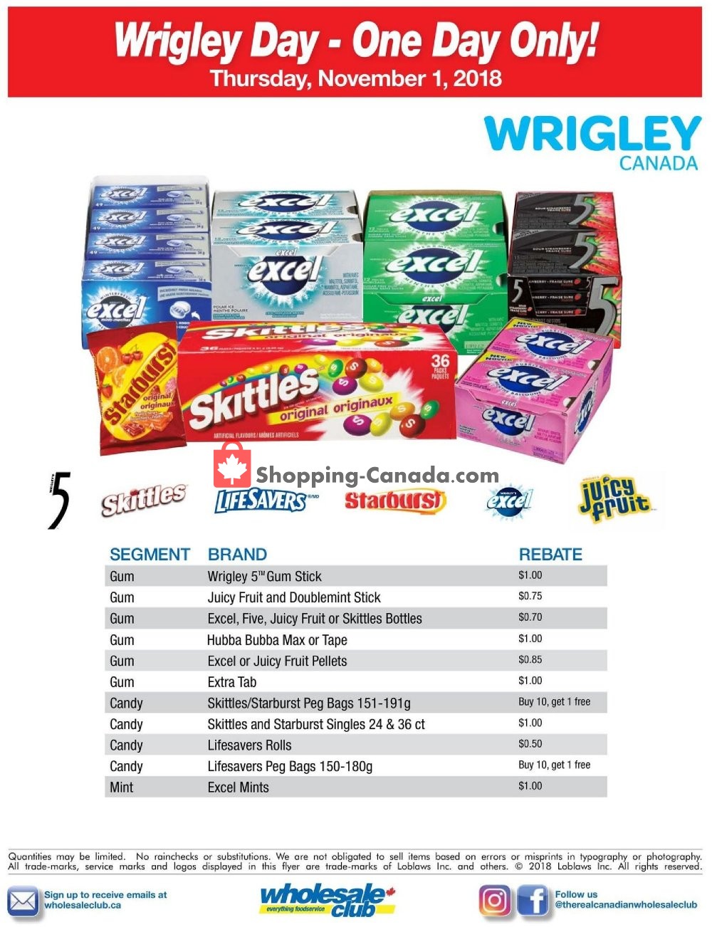Wholesale Club flyer from Thursday November 1, 2018 to Thursday November 1, 2018 - page 1