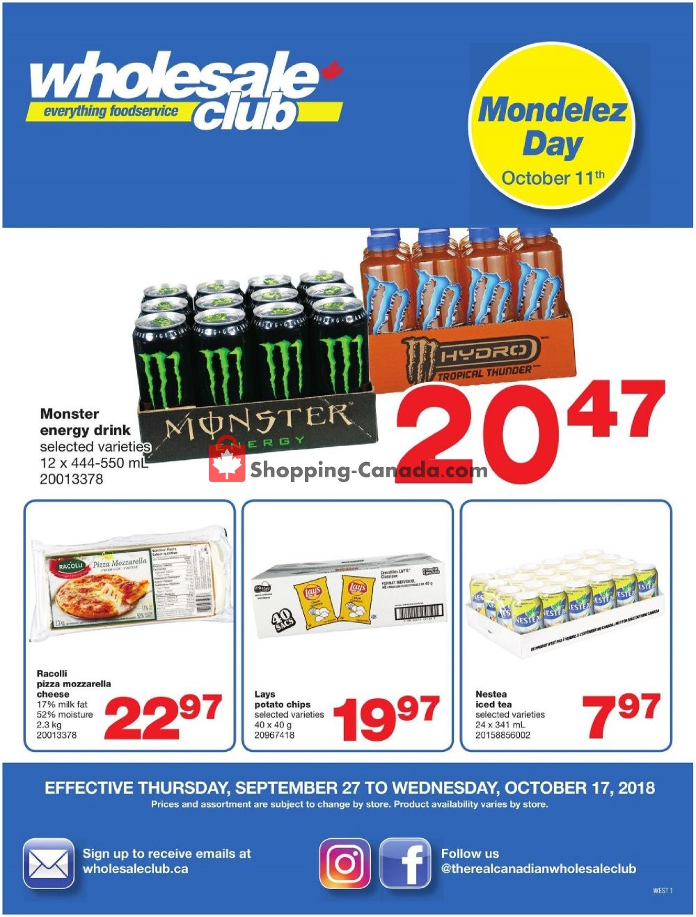Wholesale Club flyer from Thursday September 27, 2018 to Wednesday October 17, 2018 - page 1