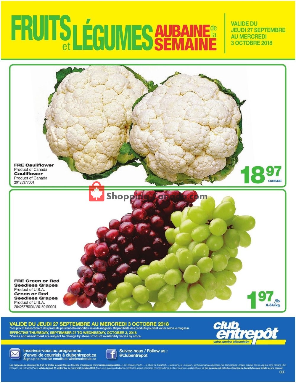 Wholesale Club flyer from Thursday September 27, 2018 to Wednesday October 3, 2018 - page 1