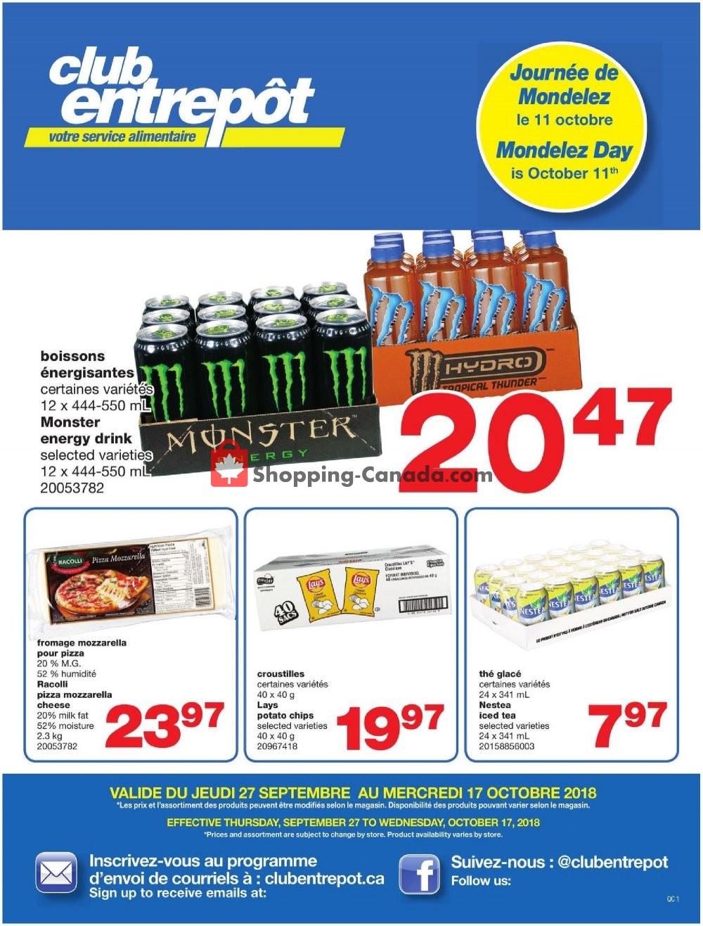 Wholesale Club flyer from Thursday September 27, 2018 to Wednesday October 17, 2018 - page 1