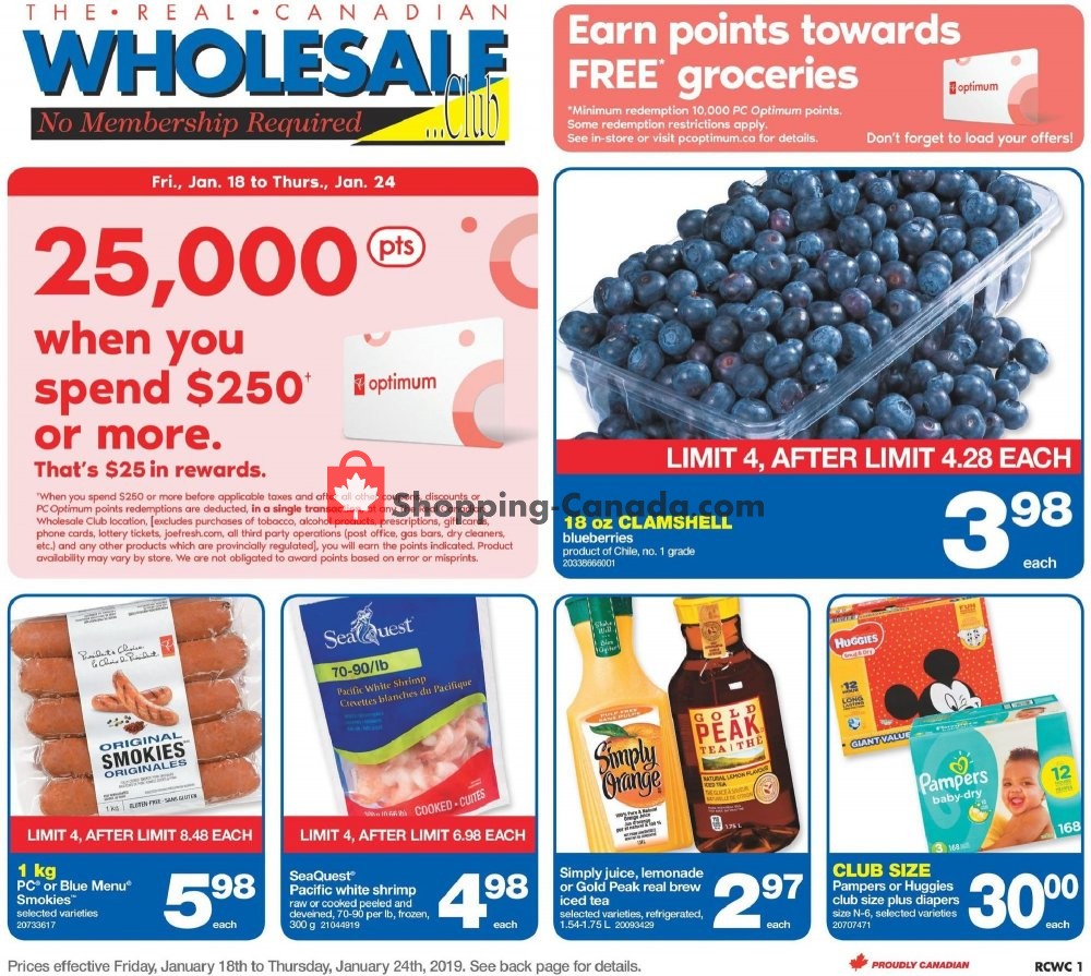 Wholesale Club flyer from Friday January 18, 2019 to Thursday January 24, 2019 - page 1