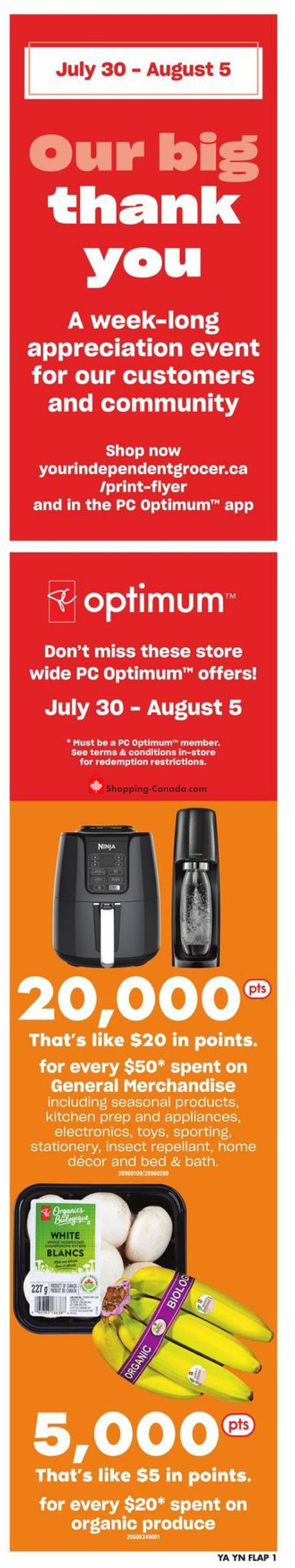 Your Independent Grocer flyer from Thursday July 30, 2020 to Wednesday August 5, 2020 - page 1