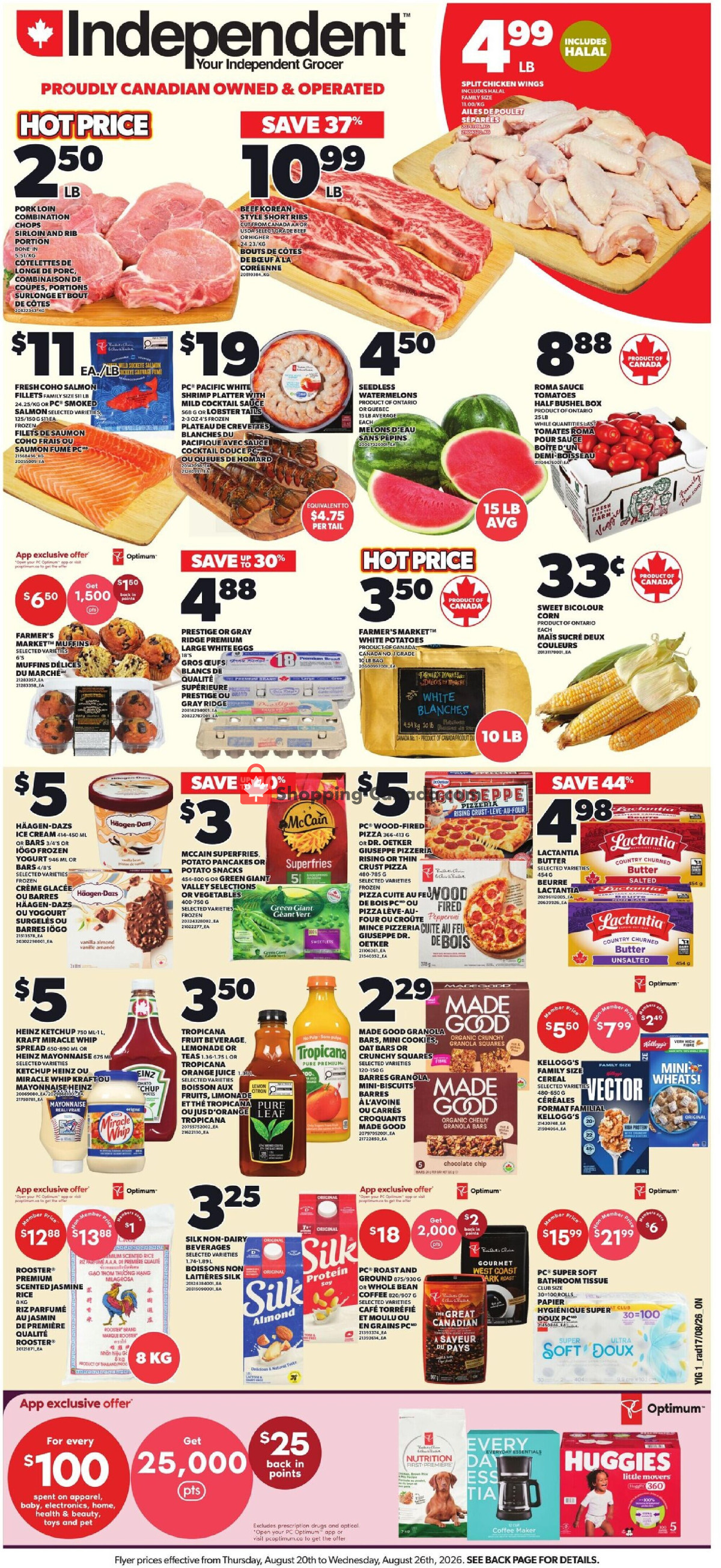 Your Independent Grocer flyer from Thursday August 20, 2026 to Wednesday August 26, 2026 - page 1