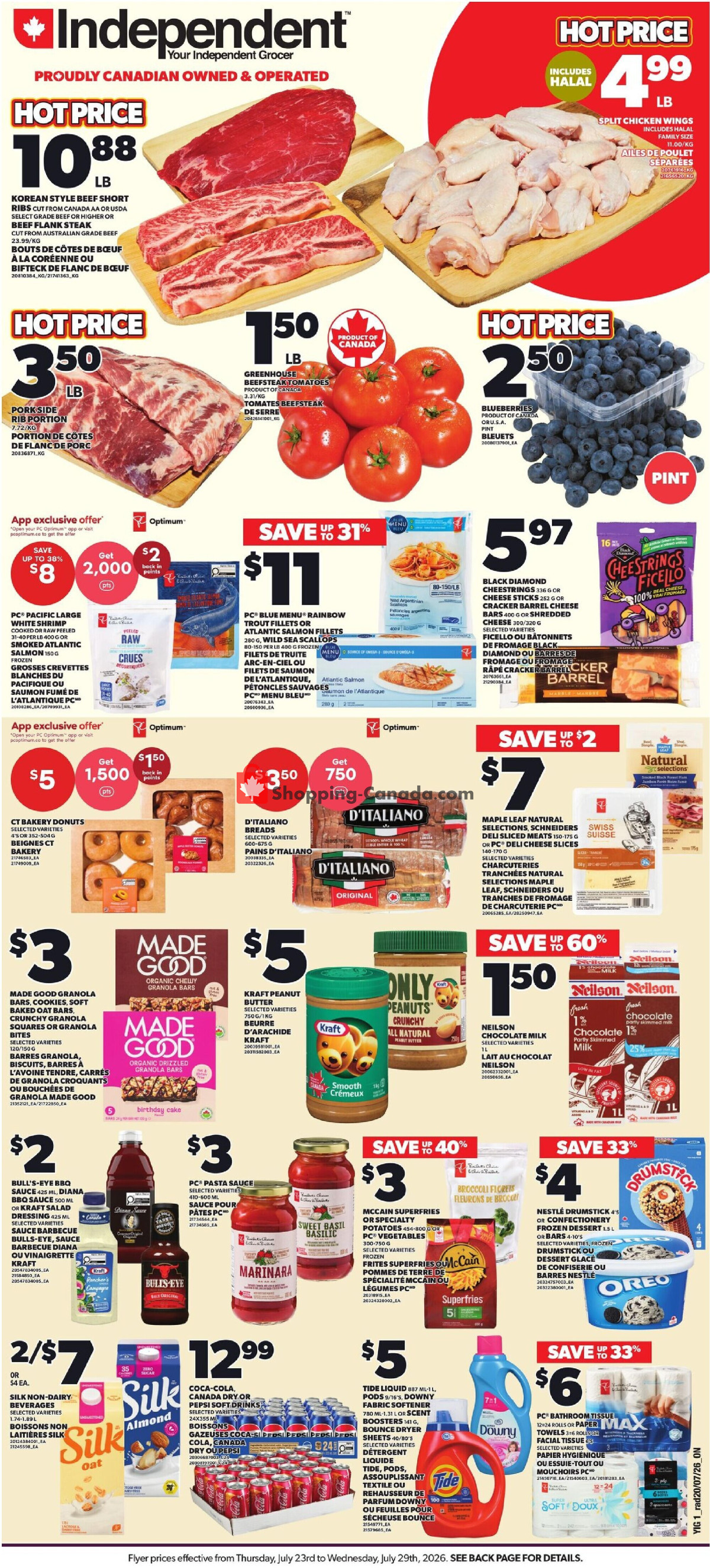 Your Independent Grocer flyer from Thursday July 23, 2026 to Wednesday July 29, 2026 - page 1
