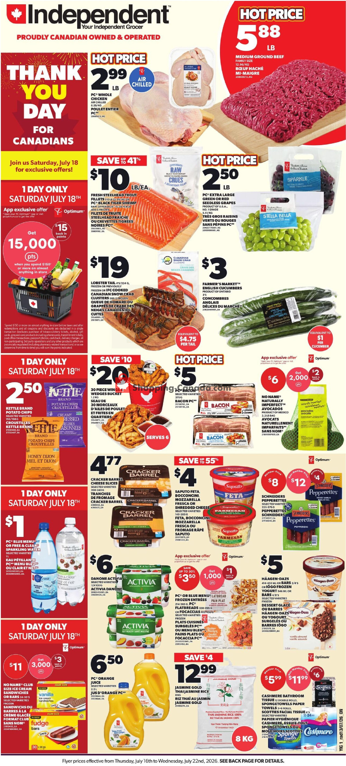 Your Independent Grocer flyer from Thursday July 16, 2026 to Wednesday July 22, 2026 - page 1