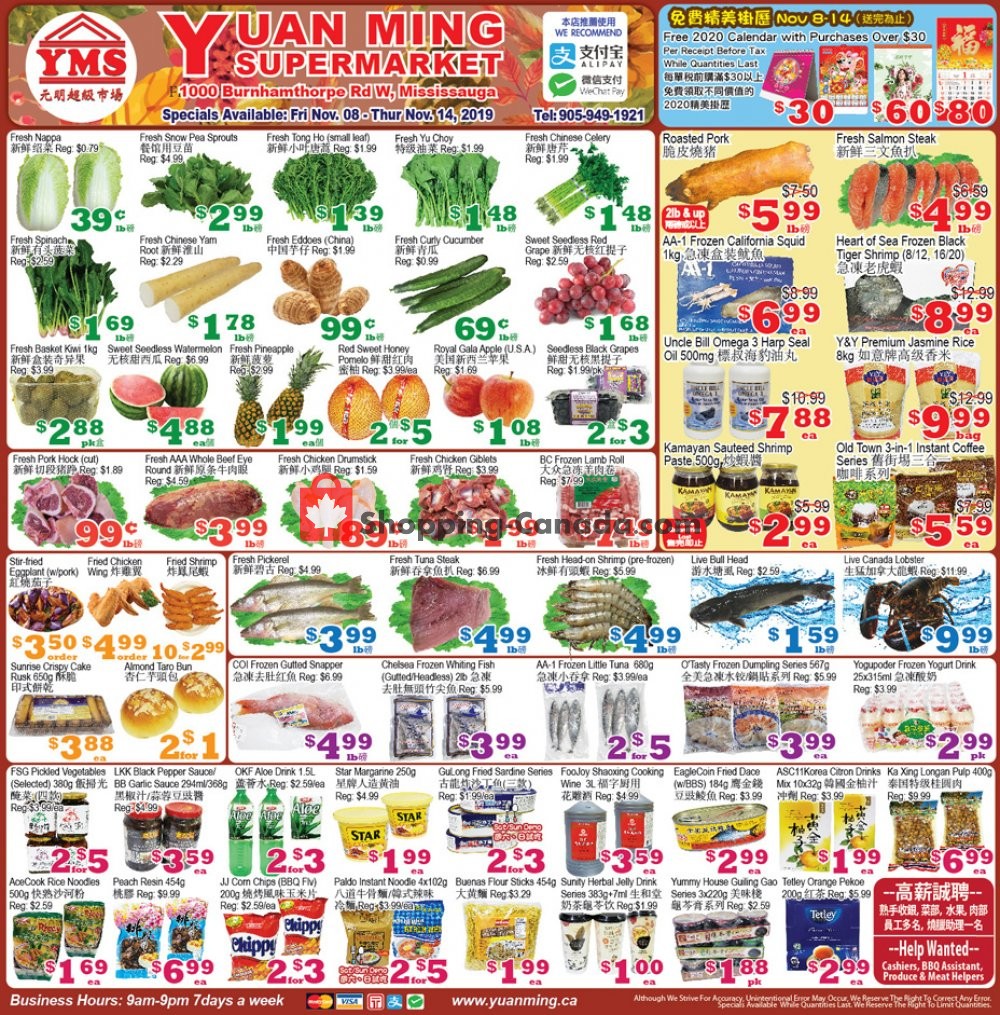 Yuan Ming Supermarket flyer from Friday November 8, 2019 to Thursday November 14, 2019 - page 1