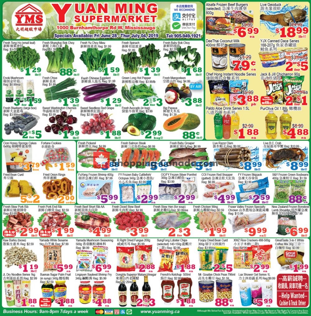 Yuan Ming Supermarket flyer from Friday June 28, 2019 to Thursday July 4, 2019 - page 1