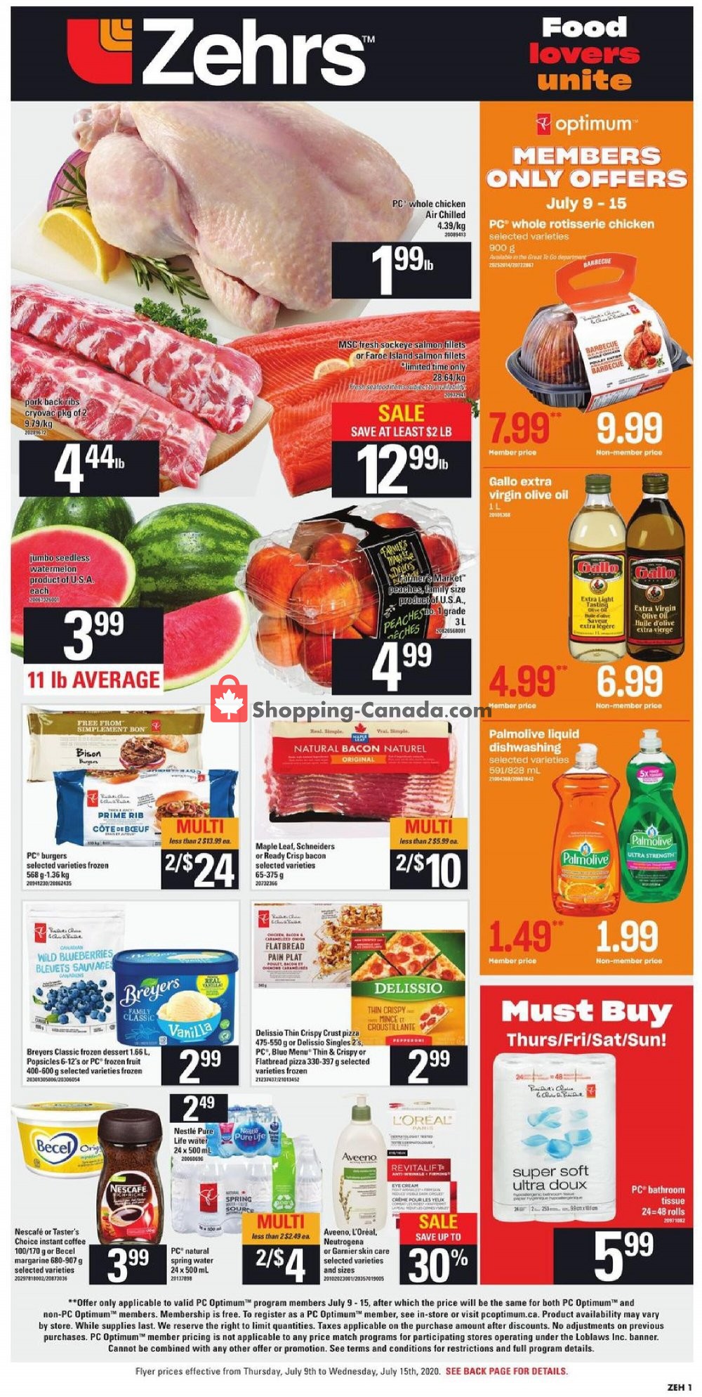 Zehrs flyer from Thursday July 9, 2020 to Wednesday July 15, 2020 - page 1